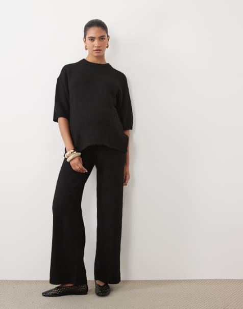 ASOS DESIGN Maternity pantaloni a gamba larga con coordinato in lana neri - view 1