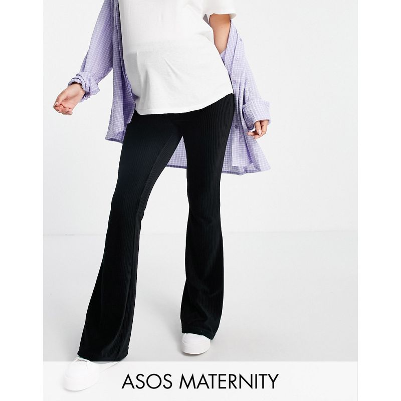 DESIGN Maternity - Pantaloni a zampa con fascia sul pancione in velluto a coste nero