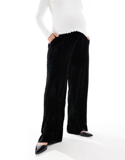 ASOS DESIGN Maternity - Pantaloni neri in velluto stropicciato, 2 di 5