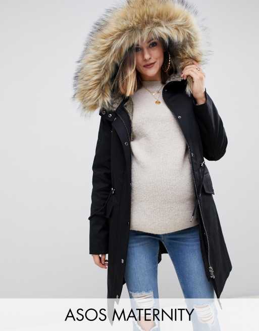 ASOS DESIGN Maternity parka with detachable faux fur liner