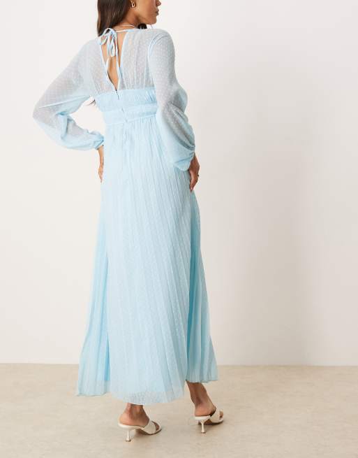 ASOS DESIGN Maternity – Pastellblå, plisserad midaxiklänning med långa ärmar och djup ringning, 4 av 4