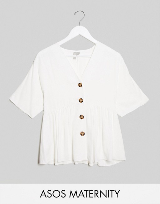ASOS DESIGN Maternity peplum top with contrast buttons in ivory