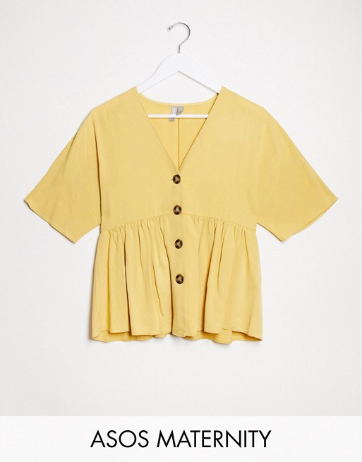 ASOS DESIGN Maternity peplum top with contrast buttons in ochre