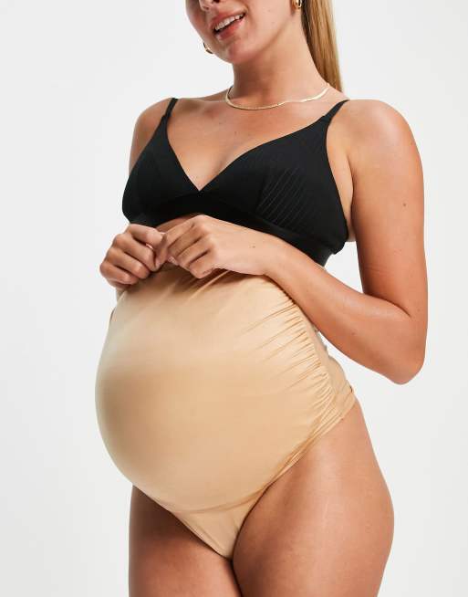 ASOS DESIGN Maternity - Perizoma modellante con fascia sopra il pancione, colore beige, 3 di 4