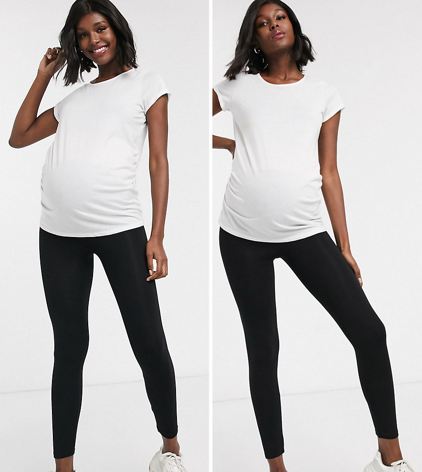 ASOS DESIGN Maternity Petite 2 pack leggings in black SAVE - BLACK