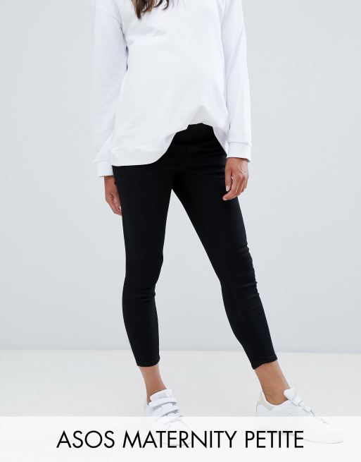 ASOS DESIGN Maternity Petite – Czarne dopasowane jeansy Ridley z podwyższonym stanem i pasem na brzuch