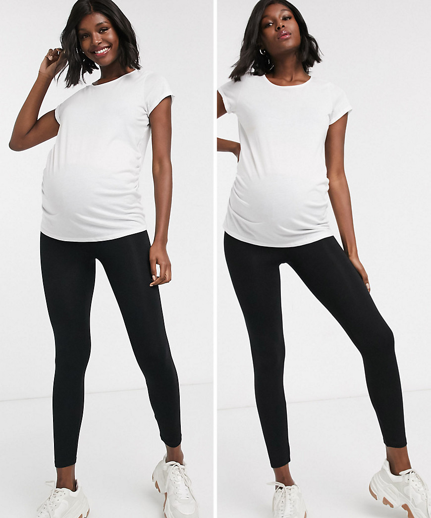 ASOS DESIGN Maternity - Petite - Set van 2 leggings met hoge taille in zwart