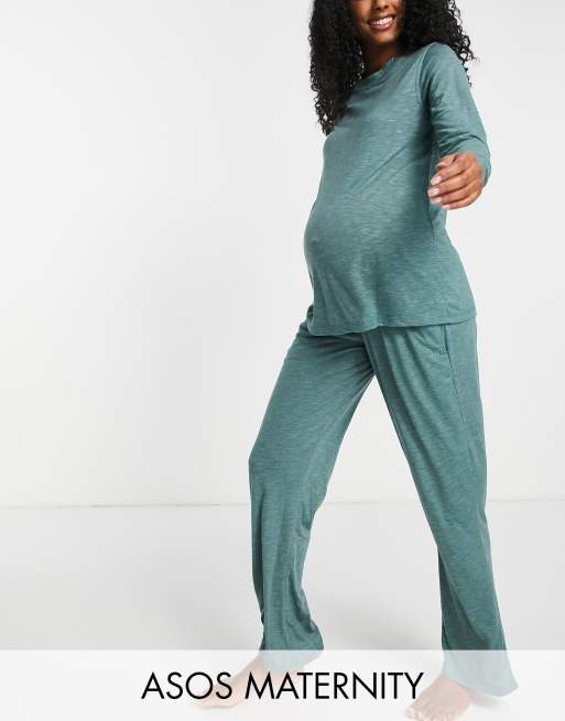 ASOS DESIGN Maternity – Piżama z T-shirtem z długimi rękawami i spodniami w turkusowy melanżowy wzór