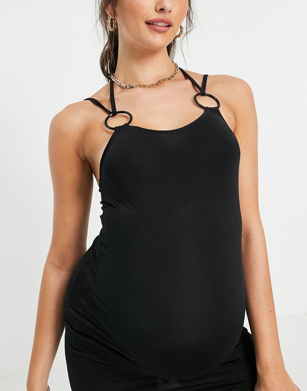  Światło Słoneczne ASOS DESIGN Maternity – Plażowa sukienka maxi z ozdobnymi kÓłkami Czarny