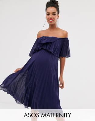 asos design pleated bandeau midi dress with double layer