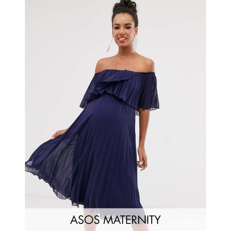 Asos design pleated bandeau shop midi dress with double layer