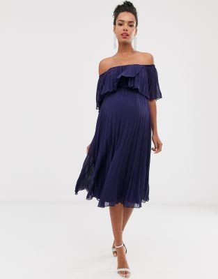 asos design pleated bandeau midi dress with double layer