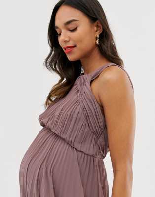 asos design pleated bodice halter maxi dress