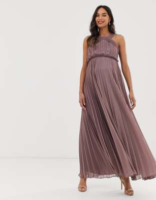 asos design pleated bodice halter maxi dress