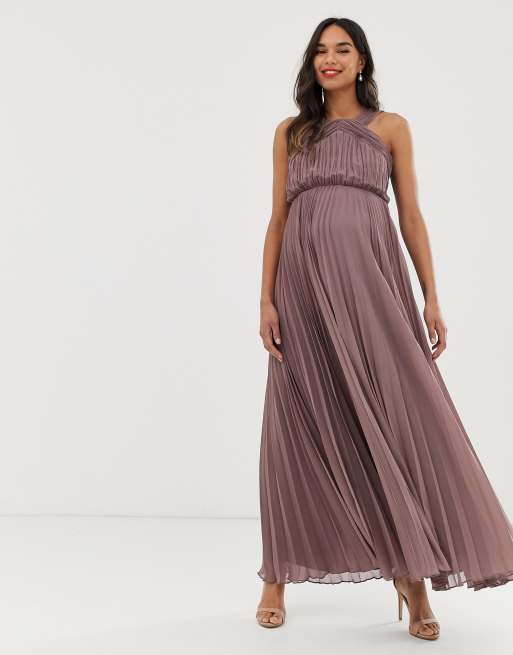 Asos design pleated bodice halter store maxi dress