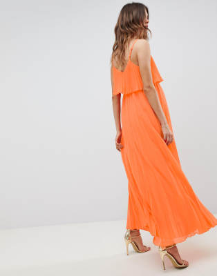 asos orange pleated maxi dress