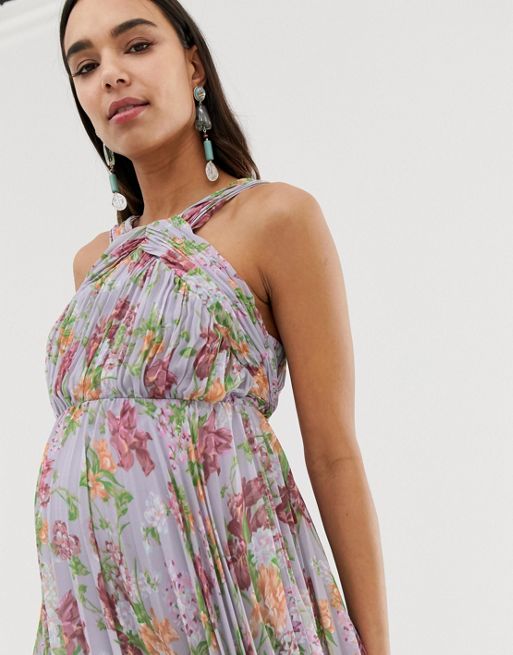 ASOS DESIGN Maternity pleated high neck midi dress