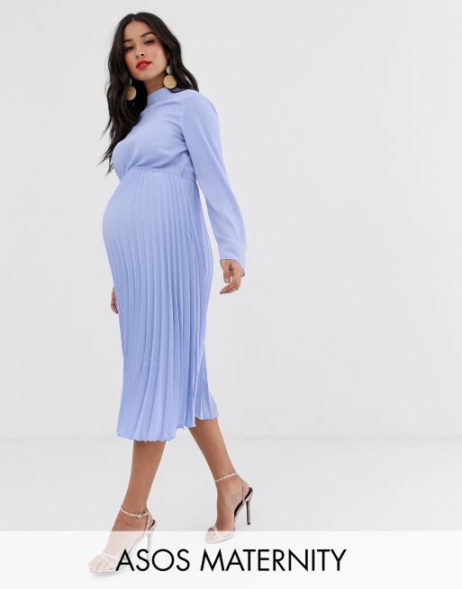 ASOS DESIGN Maternity pleated high neck midi dress | ASOS