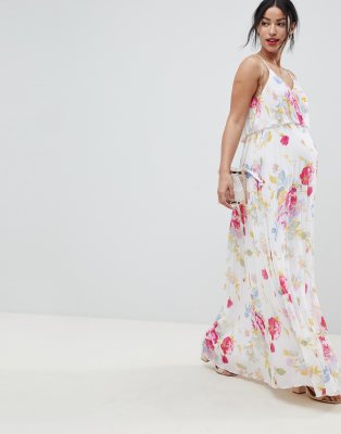 ASOS DESIGN Maternity bardot pleated maxi dress in rose - LPINK