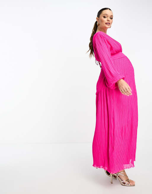 ASOS DESIGN Maternity Nursing crop top plisse midi dress, ASOS