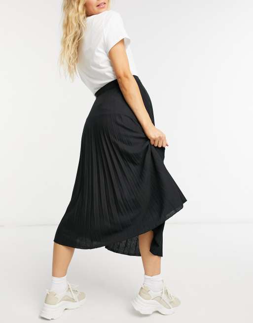 Black Pleated Maternity Midi Skirt