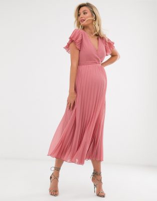 asos design maternity kimono pleated midi dress