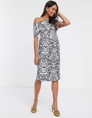 asos design pleated shoulder pencil dress