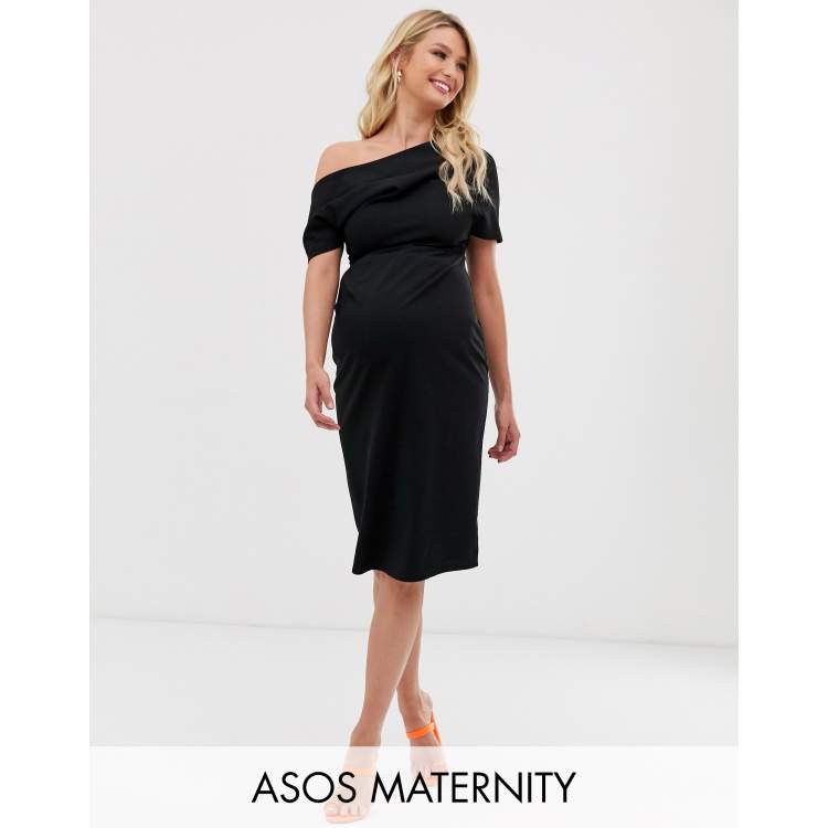 Asos pleated shoulder pencil hot sale dress