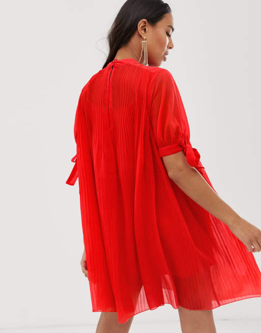 white christmas dresses ASOS DESIGN Micro Pleated Batwing Trapeze Mini Dress In Pink Floral main image 0