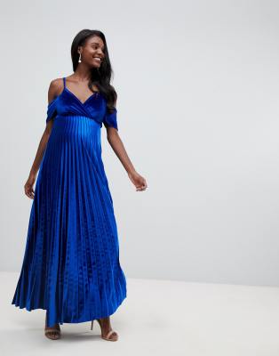 asos design pleated velvet cowl neck maxi dress