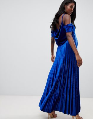 asos design pleated velvet cowl neck maxi dress