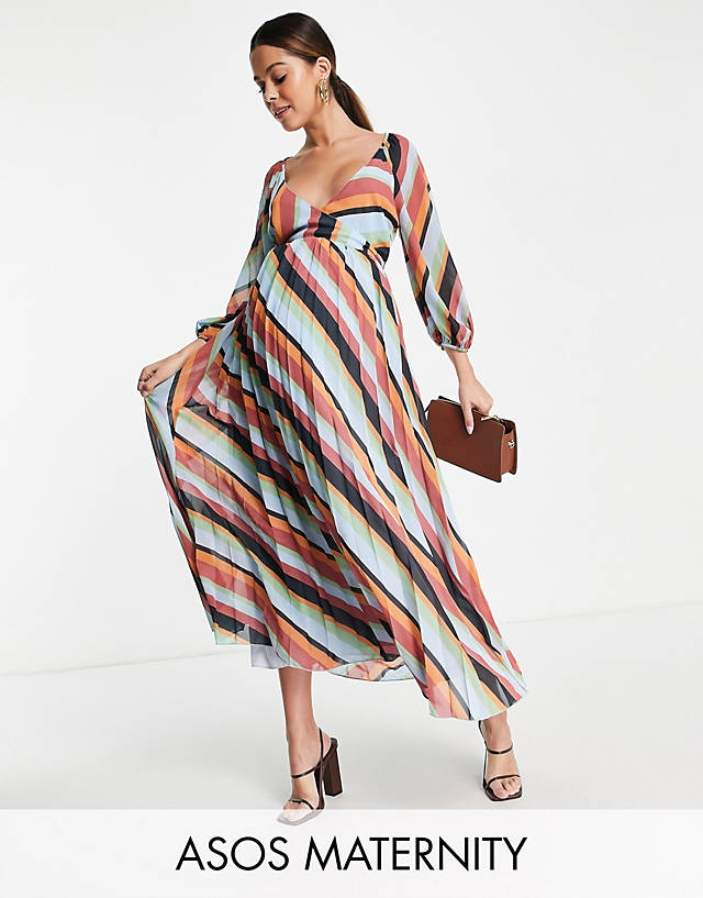 ASOS Maternity - ASOS DESIGN Maternity pleated wrap midi dress in multi stripe