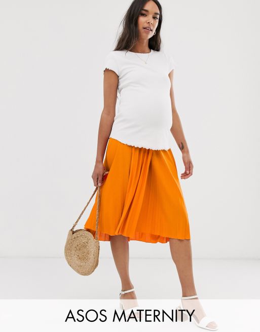 ASOS DESIGN Maternity – Plisowana spódnica o kroju pod brzuch i długości midi
