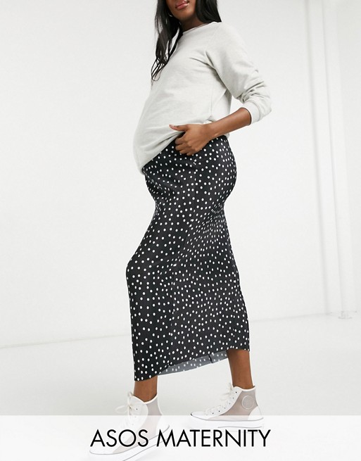 ASOS DESIGN Maternity plisse column midi skirt in mono spot print