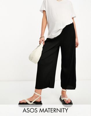 ASOS DESIGN Maternity plisse culottes trousers in black | ASOS