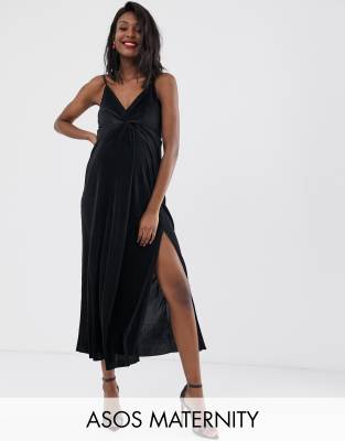 ASOS DESIGN Maternity - Plissé maxi-jurk met gedraaide voorkant-Zwart Zwart