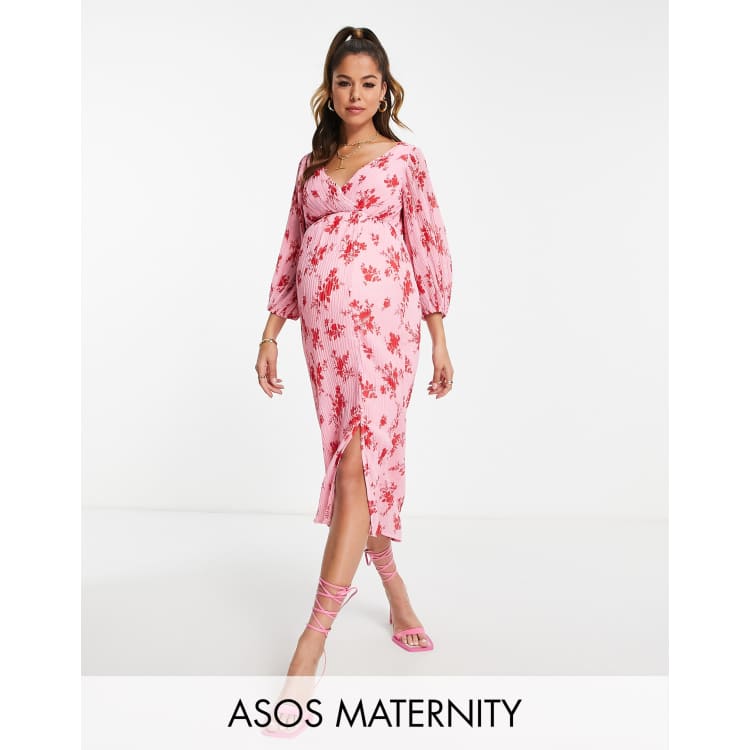 ASOS DESIGN Maternity Nursing plisse cross front midi dress