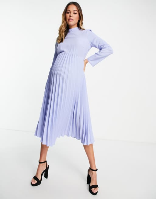 ASOS DESIGN Maternity – Plissiertes, hochgeschlossenes Midikleid in Kornblumenblau, 4 von 4