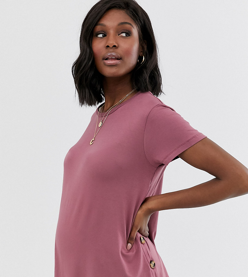ASOS DESIGN Maternity – Plommonfärgad t-shirt för amning med knappar i sidan-Brun