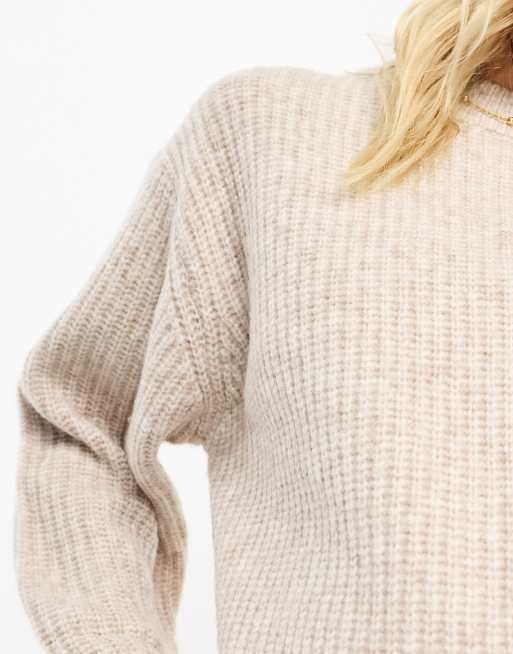 ASOS DESIGN Maternity - Pluizig geribbeld gebreide trui met ronde hals in lichtbeige , 3 van 4