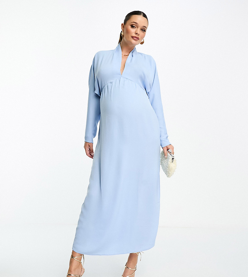 ASOS DESIGN Maternity plunge neck batwing midi dress in pale blue