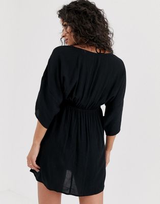 ASOS DESIGN maternity tiered crinkle beach cover up in black