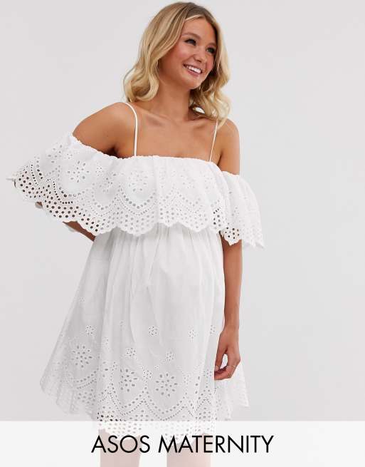 Maternity white lace off shoulder outlet dress