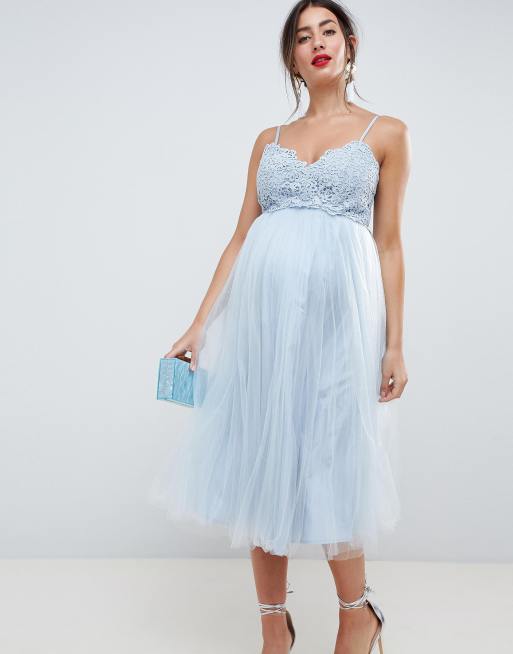 asos premium lace cami top tulle midi dress