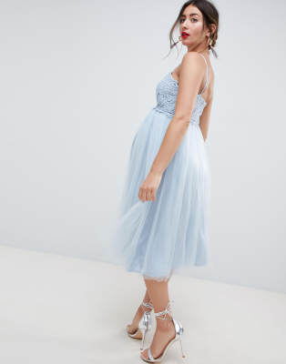 asos premium lace cami top tulle midi dress