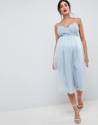 asos design premium lace cami top tulle midi dress