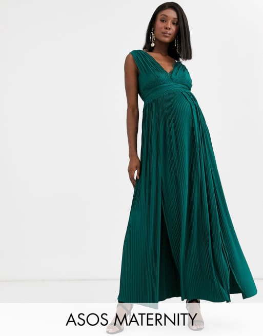 ASOS DESIGN Maternity premium lace insert pleated maxi dress in