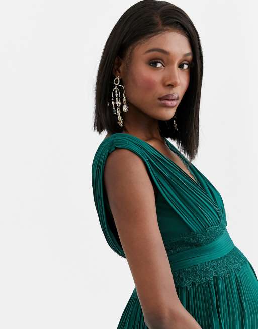 ASOS Maternity ASOS DESIGN Maternity lace and pleat off-the-shoulder maxi  dress in forest green - ShopStyle