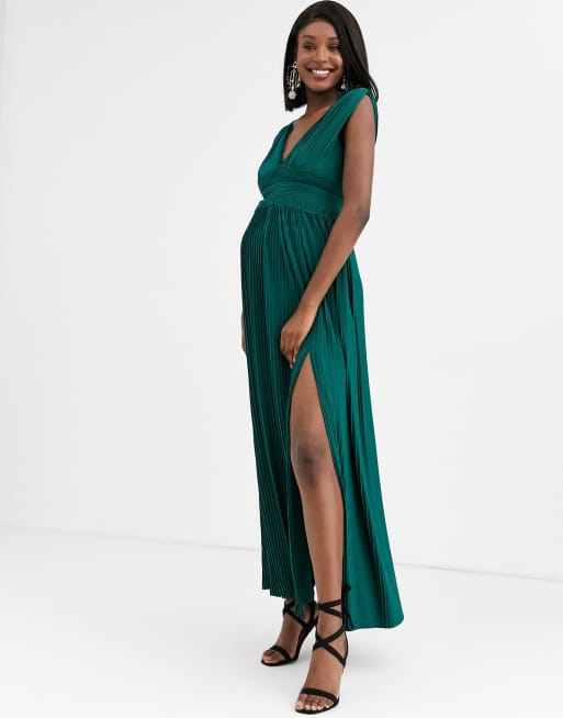 ASOS Maternity ASOS DESIGN Maternity lace and pleat off-the-shoulder maxi  dress in forest green - ShopStyle