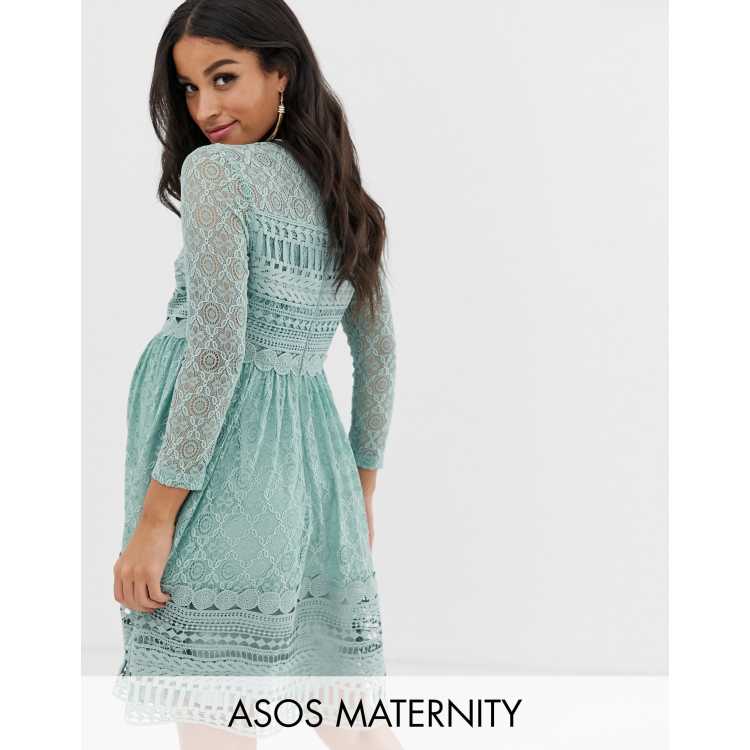 Asos design premium lace mini skater best sale dress with long sleeves